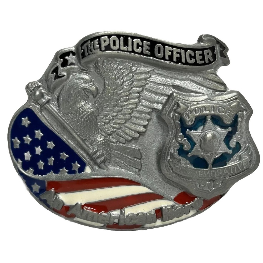 Great American Products Belt Buckle Pewter Police Officer An American Hero EUC